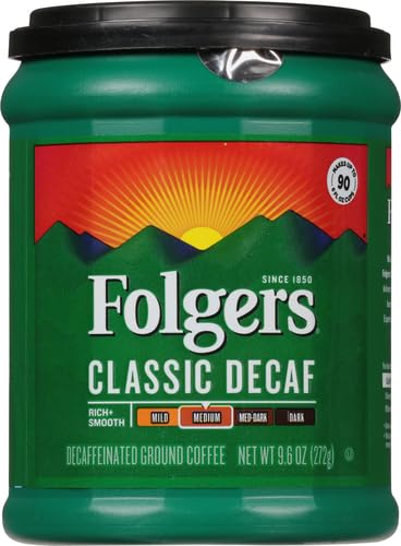 Folgers Decaf Coffee, Ground Coffee, Classic Medium Roast, 9.6 Ounce Canister