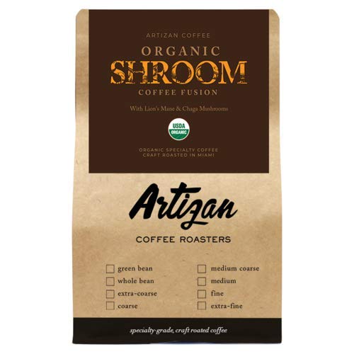 Artizan Coffee USDA Organic Ground Coffee | Functional Mushroom Coffee Fusion - Lion's Mane & Chaga | Medium-Dark Roast | Medium Grind for Drip | 10 oz | Roasted in South Florida