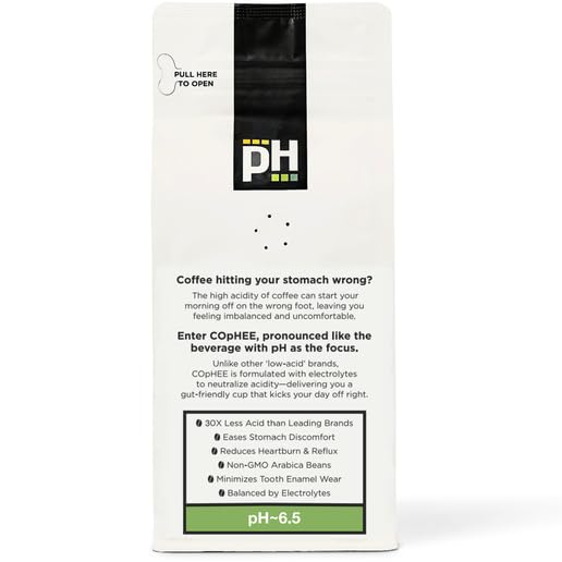 Low Acid Coffee - Decaf - Ground Medium Roast - Smooth Non-GMO Arabica Coffee - Electrolyte Infused for Sensitive Stomachs, Acid Reflux, and Heartburn ~pH 6.5-12 oz Original Decaf by COpHEE