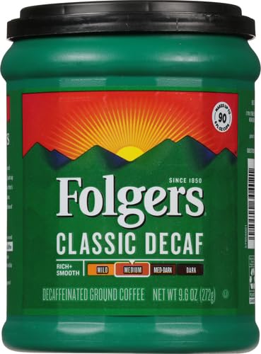Folgers Decaf Coffee, Ground Coffee, Classic Medium Roast, 9.6 Ounce Canister