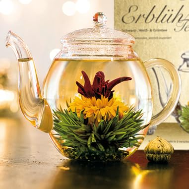Creano Tea 18pcs Flowers Gift Set Blooming Tea - In a Noble Magnetic Box with Window & Silver Embossing- 18x White, Green & Black Tea