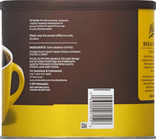 McCafe Breakfast Blend, Light Roast Ground Coffee, 30 oz Canister (Pack of 2)