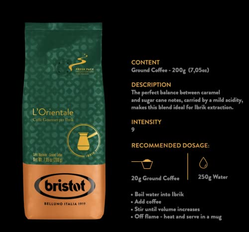Bristot L'Orientale | Gourmet Coffee for Ibrik | Ground Coffee | 7.05 oz /200g