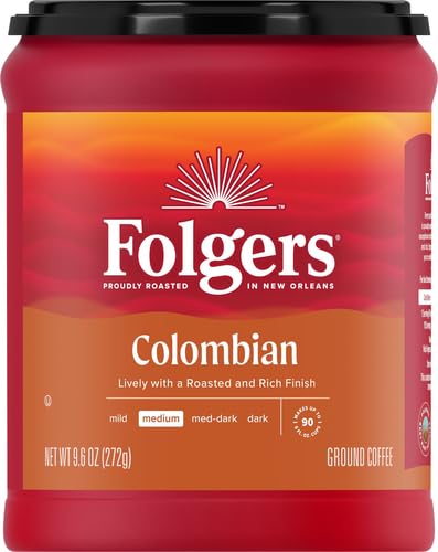 Folgers 100% Colombian Coffee, Medium Roast Ground Coffee, 9.6 Ounce Canister