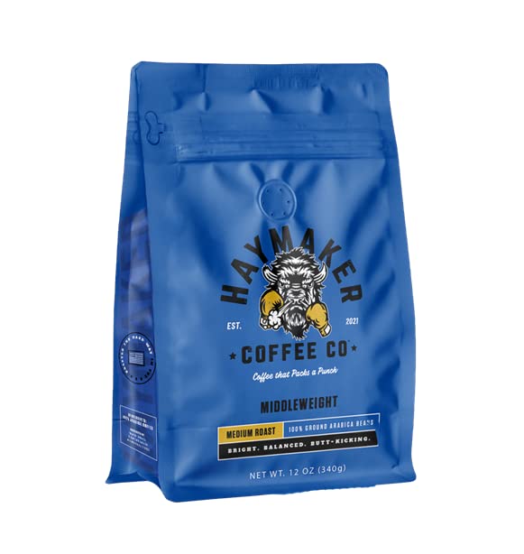 Haymaker Coffee, Medium Roast with Well-Rounded Flavor, Ground, 12 Ounce, Roasted in USA