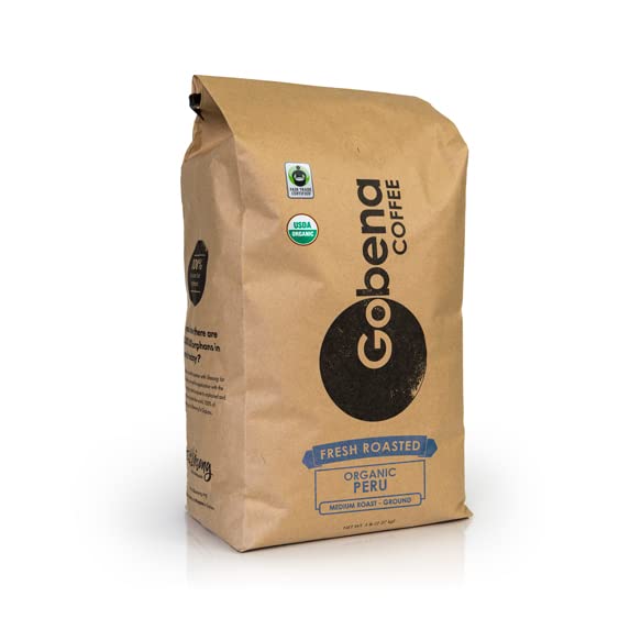 5lb Fair Trade Organic Certified Peruvian Ground Fresh Roasted Specialty Medium Roast 100% Arabica Coffee, 80oz, 5 Pounds, Bulk