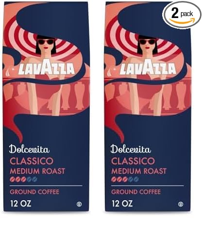 Lavazza Dolcevita Classico Ground Coffee 12oz Bag, Medium Roast, Rich and Full-bodied, Intensity 3/5, Arabica and Robusta, Ideal for Drip Brewers (Pack of 1) - Package May Vary