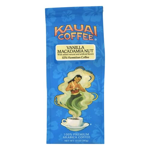 Kauai Hawaiian Ground Coffee, Vanilla Macadamia Nut Flavor - Gourmet Arabica Coffee From Hawaii's Largest Grower, Smooth, Delicious Flavor and Amazing Aroma - 10 Ounce (Pack of 4)