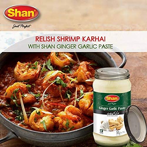 Shan Ginger Garlic Paste 10.93 oz (310g) - Traditional Taste Enhancing Cooking Paste from Fresh Ground Ginger and Garlic - Suitable for Vegetarians - Airtight Glass Jar