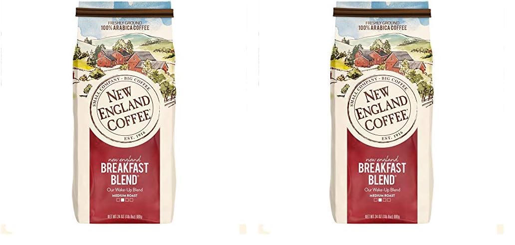 New England Coffee Breakfast Blend Medium Roast Ground Coffee, 24oz Bag (Pack of 2)