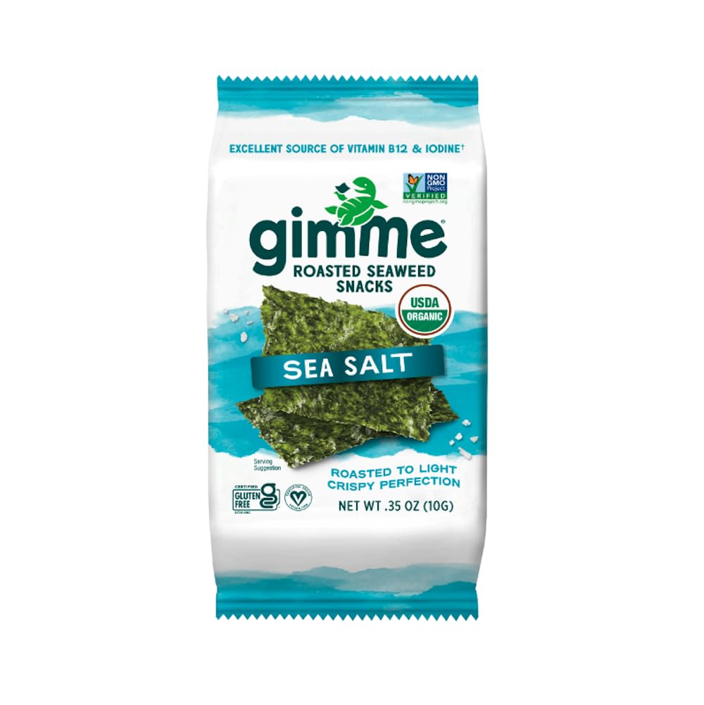 Gimme Seaweed Organic Premium Roasted Seaweed Snacks, Sea Salt, 10g Sharing Pack (Single) Keto, Vegan, Gluten-Free, Great Source of Omega 3s and Iodine, Healthy On-The-Go Snack for Kids and Adults