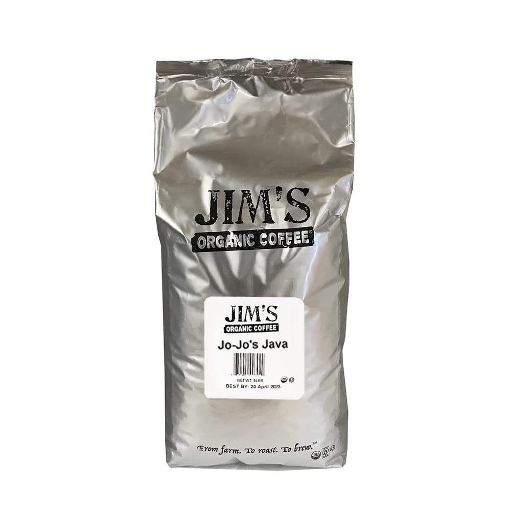 Jim’s Organic Coffee – Jo-Jo’s Java Blend – Medium / Light Roast, Whole Bean, 5 lb Bulk Bag