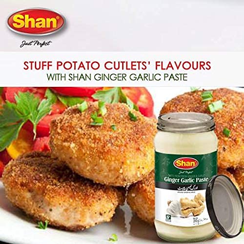 Shan Ginger Garlic Paste 10.93 oz (310g) - Traditional Taste Enhancing Cooking Paste from Fresh Ground Ginger and Garlic - Suitable for Vegetarians - Airtight Glass Jar