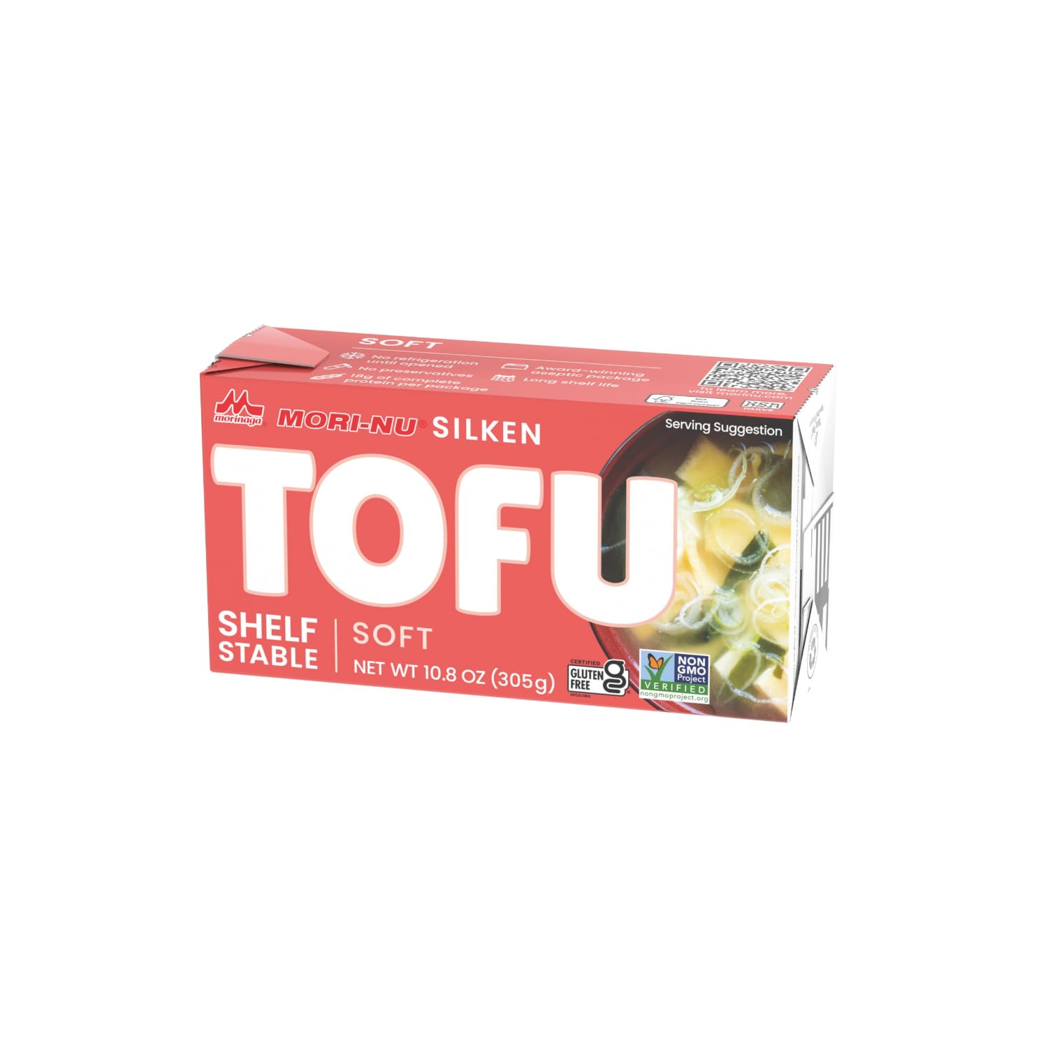 Mori-Nu Silken Tofu Soft, Velvety Smooth and Creamy, Low Fat, Gluten-Free, Dairy-Free, Vegan, Made with Non-GMO soybeans, KSA Kosher Parve, Shelf-Stable, Clean protein, 10.8 oz x 12 Packs