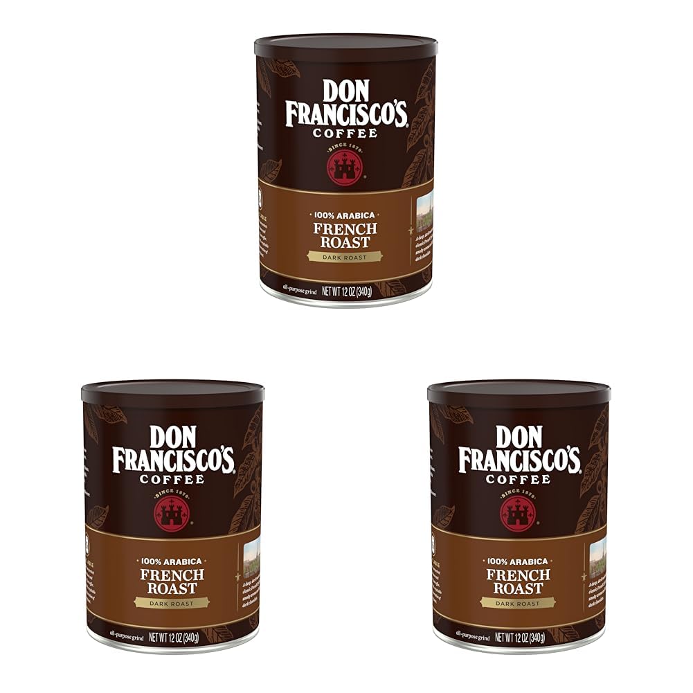 Don Francisco's Premium French Dark Roast Ground Coffee: Rich, Aromatic 100% Arabica Beans - Family Crafted Flavored Coffee for a Delightful Morning Brew (12 oz Can) (Pack of 3)