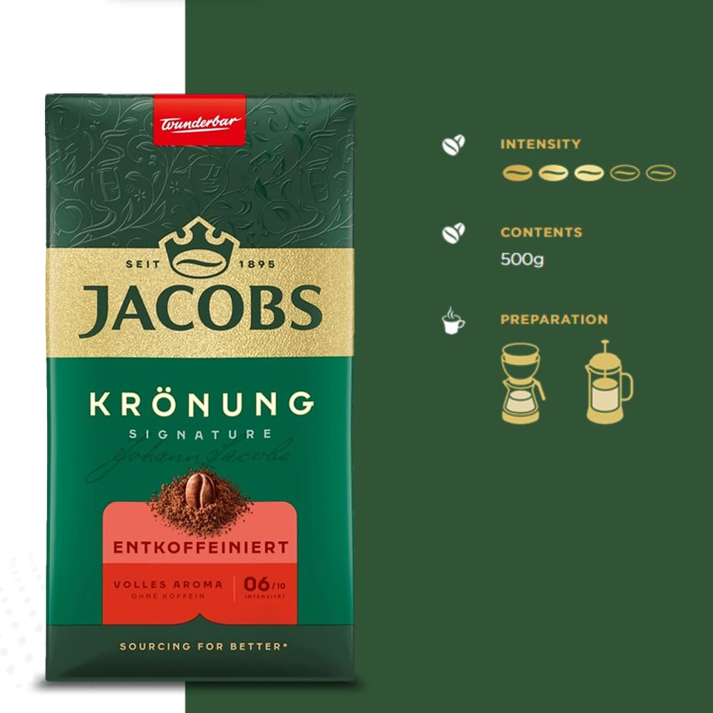 Jacobs Kronung Entkoffeiniert Decaf Ground Coffee 500 Gram / 17.6 Ounce (Pack of 3)