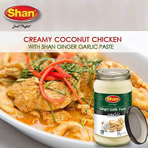 Shan Ginger Garlic Paste 10.93 oz (310g) - Traditional Taste Enhancing Cooking Paste from Fresh Ground Ginger and Garlic - Suitable for Vegetarians - Airtight Glass Jar