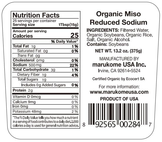Marukome Organic Broth, Reduced Sodium Miso Paste, 13.2 OZ
