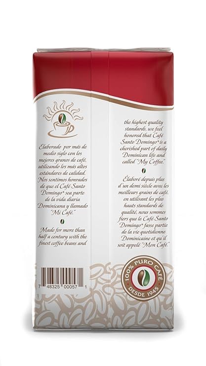Café Santo Domingo, 16 oz Bag, Ground Coffee - Product from the Dominican Republic (Pack of 4)