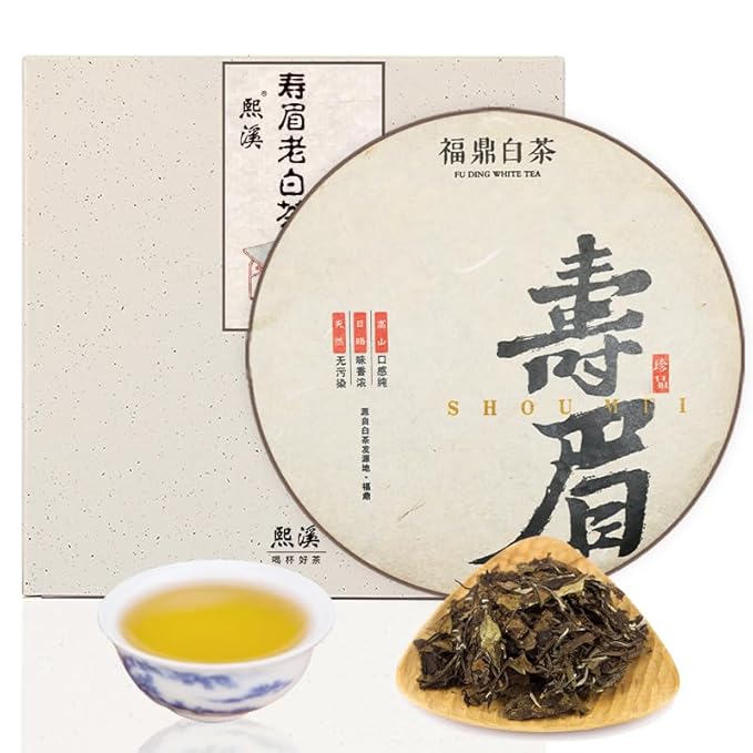 Hee Creek Fuding White Tea Cake 300g/10.58oz Super Grade 2017 Year Chinese Kung Fu Tea Organically Grown Fujian China Fuding, Low Caffeine 白茶 福鼎白茶寿眉 陈年老白茶