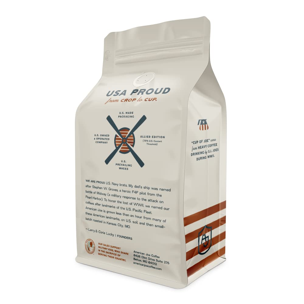 American Joe Coffee Tropic Lightning 51% US Grown Specialty Coffee Roasted in Kansas City Medium-Dark | Whole Bean 12oz Gourmet Artesian Grade American Grown American Made Hawaiian Coffee