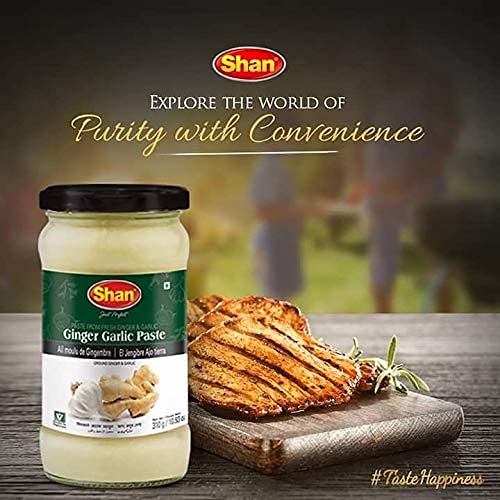 Shan Ginger Garlic Paste 10.93 oz (310g) - Traditional Taste Enhancing Cooking Paste from Fresh Ground Ginger and Garlic - Suitable for Vegetarians - Airtight Glass Jar