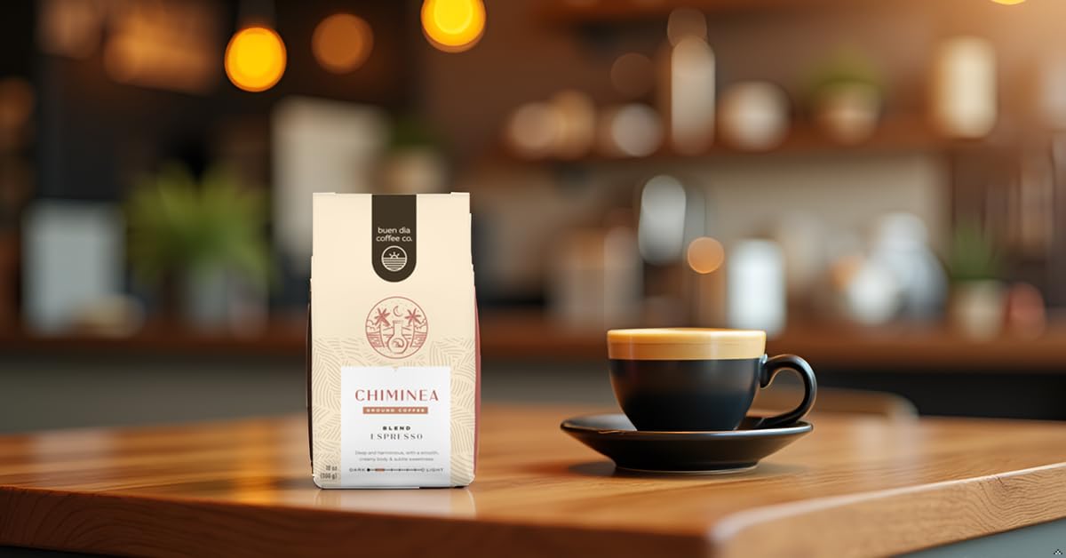 Buen Dia Coffee Co. Espresso Blend Ground Coffee, 10 Ounce - Certified Organic, Fairtrade Coffee