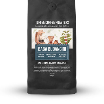Toffee Coffee Roasters | Baba Budangiri Coffee | Finest Indian Specialty Coffee |100% Arabica Medium Dark Roast Grind: French Press | Coffee Notes: Toasted Nuts, Earthy and Dark Chocolate - 9 oz (250g)
