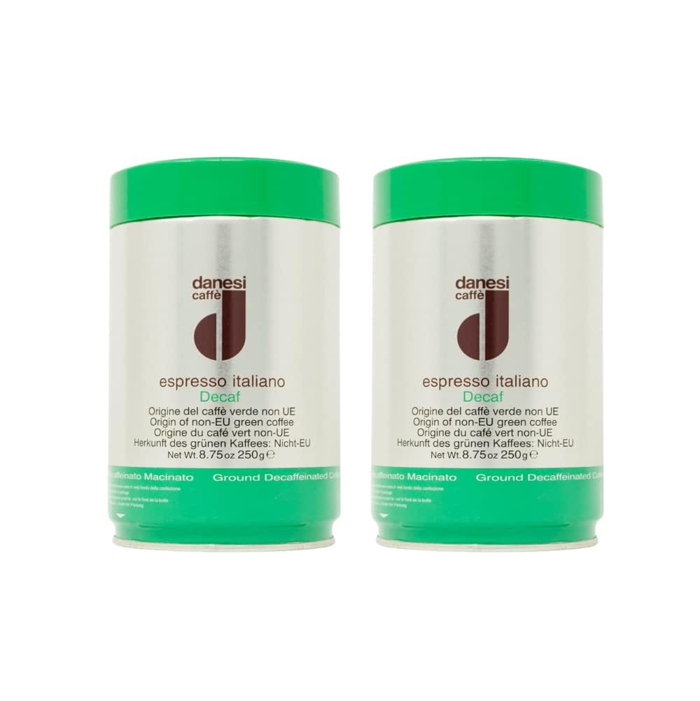 Danesi Caffe Italian Ground Coffee - Fine Medium Roast Espresso Coffee Grounds for Moka Pot, French Press, and Drip Brew - Decaf (8.75 oz, 2 Pack)