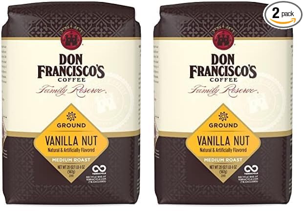 Don Francisco's Premium Vanilla Nut Medium Roast Ground Coffee - 100% Arabica Beans, Perfect for Drip, Pour Over, and French Press - Carefully Sourced, Family-Crafted Since 1870 (20 oz Bag)