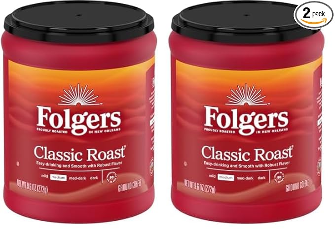 Folgers Classic Roast Medium Roast Ground Coffee, 9.6 Ounce