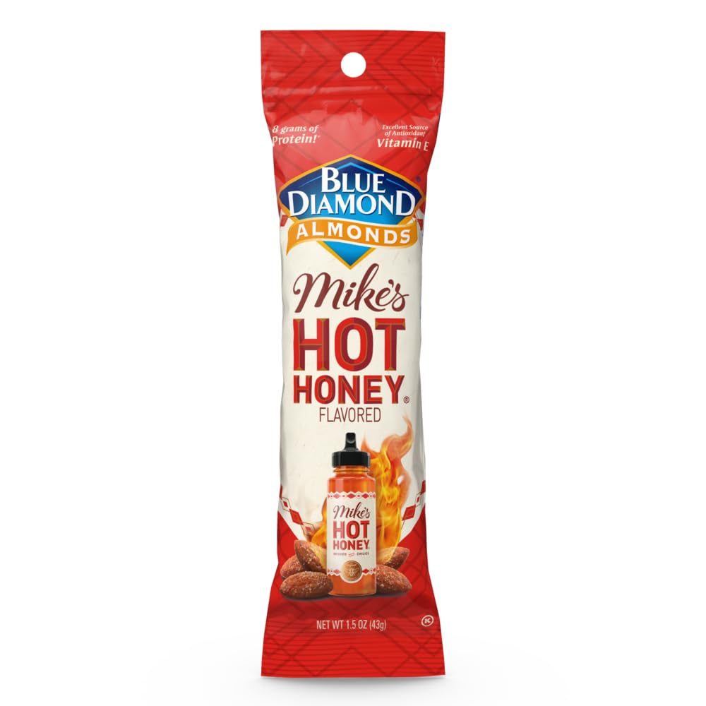 Blue Diamond Almonds, Made with Mike’s Hot Honey Infused with Chilies for a Perfect Sweet and Spicy Snack Nut Combination, Pack of 12, 1.5oz. Servings