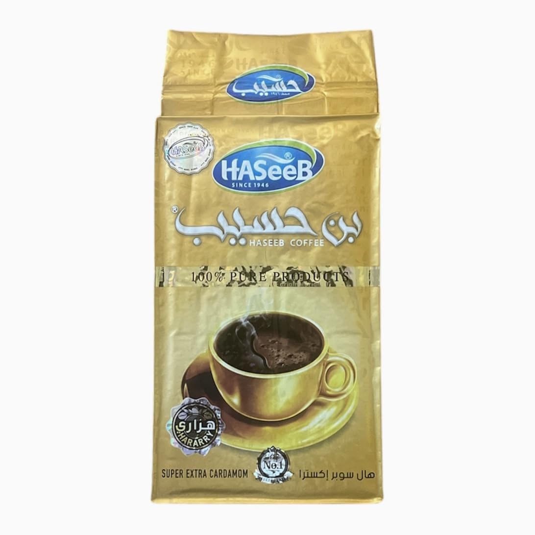 Haseeb Turkish Coffee Syrian-Style Ground Roasted With Cardamom 100% Pure (500 G, Super Extra Cardamom)