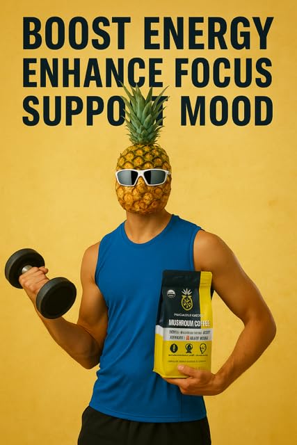 Mushroom Coffee Organic with Organic Lion's Mane Mushroom Chaga Mushroom & more 6 Mega Power 30 servings mushroom coffee mind Focus Bost Support energy coffee 12oz bag pineapple store