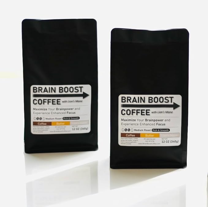 Mushroom Brain Boost Coffee with Lion's Mane, Butter, MCT, Energy Coffee, Adaptogen, Nootropic, Boost your Energy, Brain, Focus, Lose Weight Naturally | Large 12 OZ Bag
