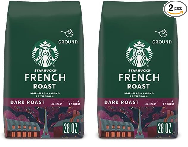 Starbucks Ground Coffee, Dark Roast Coffee, French Roast, 100% Arabica, 1 bag (28 oz) (Pack of 2)