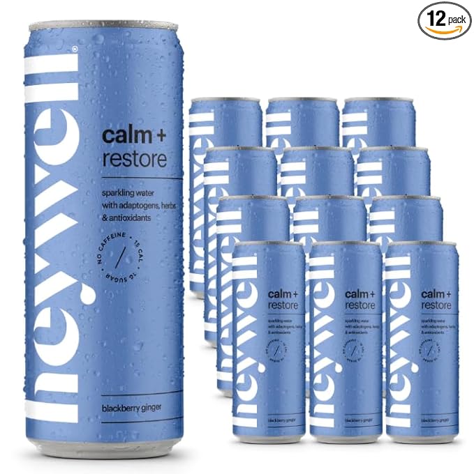 Heywell Sparkling Adaptogenic Water, Variety Pack 12 Fluid Ounce (Pack of 12) Includes - Lime, Grapefruit, Orange Mango, Strawberry Lemon - Calm Drink, Sparkling Drink