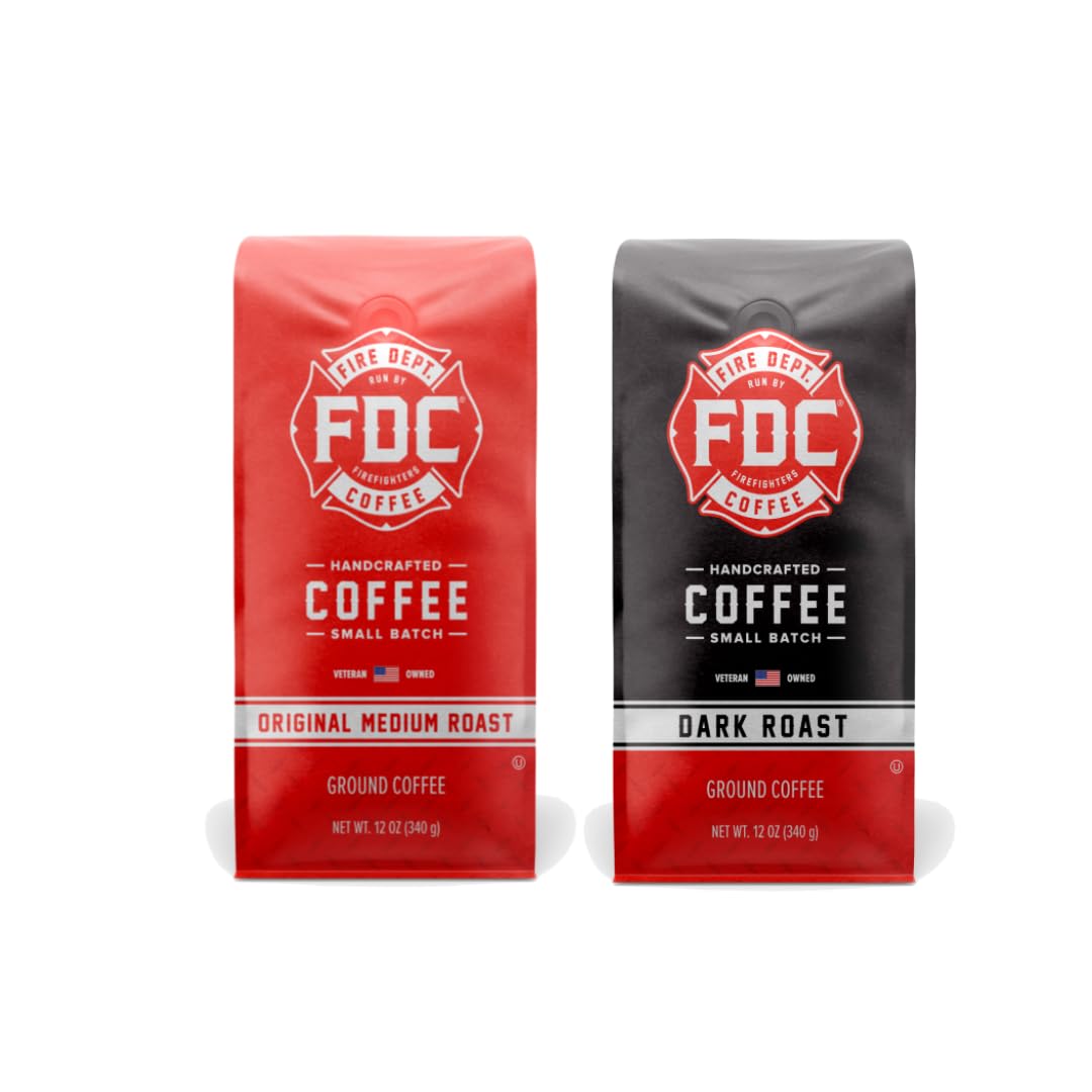 Fire Department Coffee - Veteran Owned - Original Blend & Dark Roast Ground Coffee Bundle - Medium & Dark Roast - Roasted in the USA - Handcrafted Coffee - 2x12 oz Bags