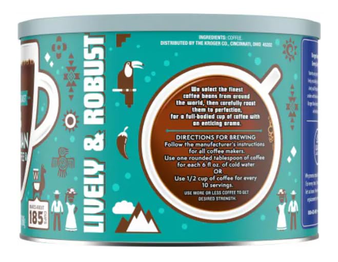 Kroger 'Lively and Robust' Medium-Dark-Roast 100% Colombian Ground Coffee, 24 Oz Resealable Can, 1 Pack - Makes 185 Cups±!