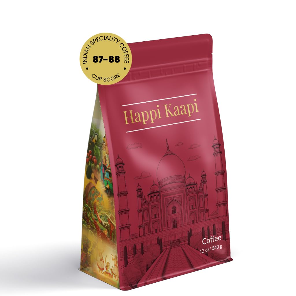 Happi Kaapi Indian Specialty Coffee, Light Medium Roast, Medium Ground, 12 oz, Single Origin and Handpicked