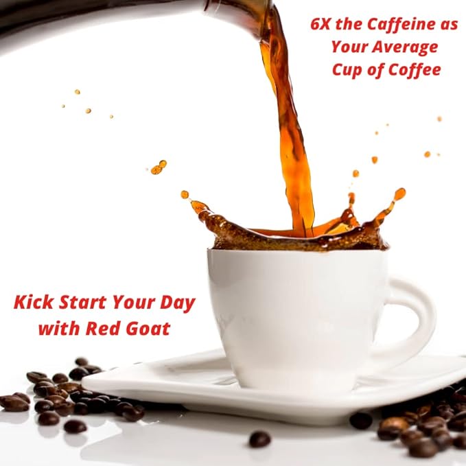 The Red Goat Ground Coffee Beans [16 OZ] | Highest-Caffeine on the Market | 1 Cup = 6 Average Cups of Coffee | 17,000 UG/G Caffeine