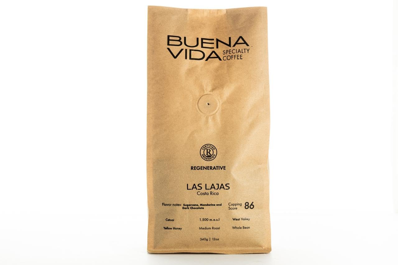 Buena Vida Speacialty Coffee - Las Lajas, Ground, Yellow Honey - Costa Rican Regenerative Coffee (12 oz)