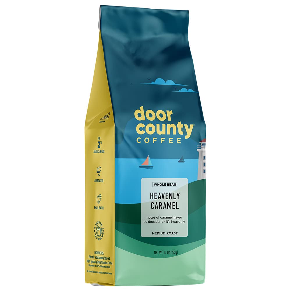 Door County Coffee Chocolate Cherry Flavored Whole Bean - 10 oz Bag - Medium Roast - 100% Specialty Arabica - Flavored Gourmet - Chocolate Cherry
