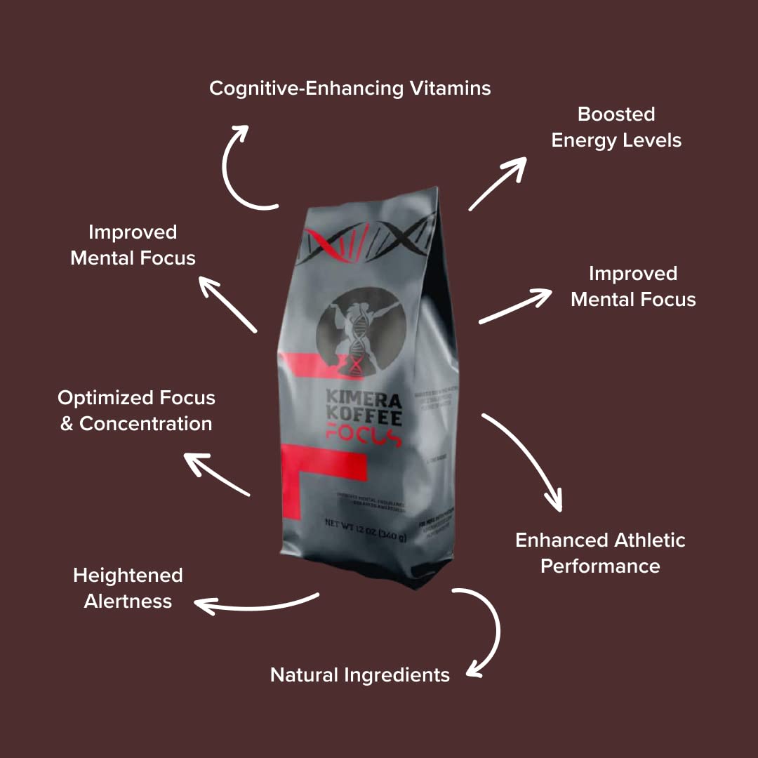 Kimera Koffee - Organic Light Roast Ground Coffee | Focus Blend | Infused with Brain Vitamins | L-theanine | Amplifies Alpha Brain Waves| Enhance Mental Endurance & Awareness | 12oz