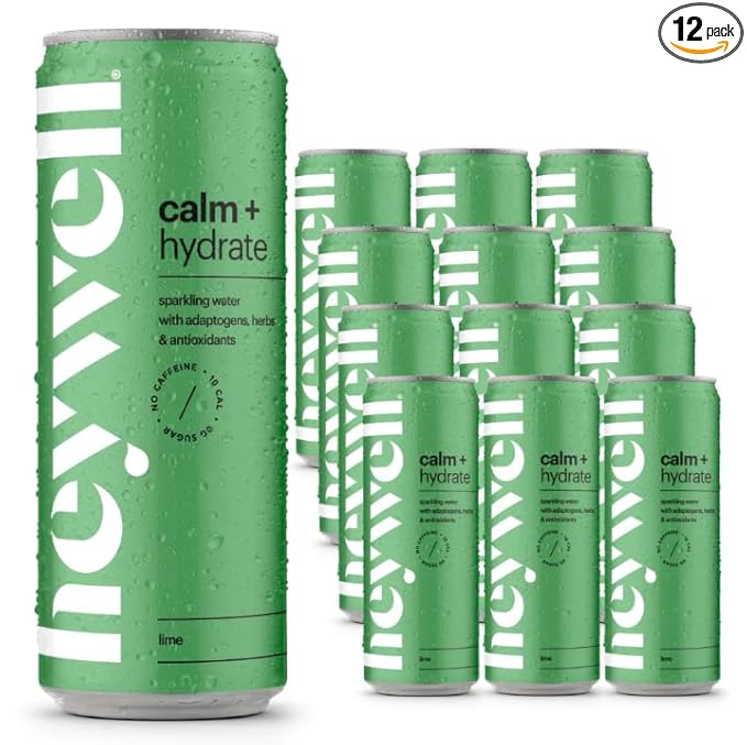 Heywell Sparkling Adaptogenic Water, Variety Pack 12 Fluid Ounce (Pack of 12) Includes - Lime, Grapefruit, Orange Mango, Strawberry Lemon - Calm Drink, Sparkling Drink