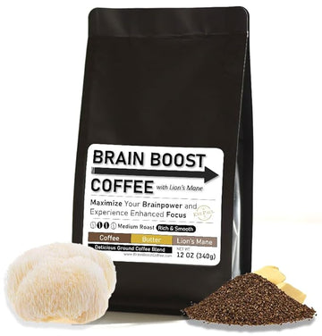 Mushroom Brain Boost Coffee with Lion's Mane, Butter, MCT, Energy Coffee, Adaptogen, Nootropic, Boost your Energy, Brain, Focus, Lose Weight Naturally | Large 12 OZ Bag