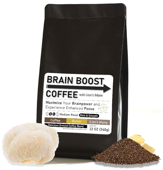 Mushroom Brain Boost Coffee with Lion's Mane, Butter, MCT, Energy Coffee, Adaptogen, Nootropic, Boost your Energy, Brain, Focus, Lose Weight Naturally | Large 12 OZ Bag