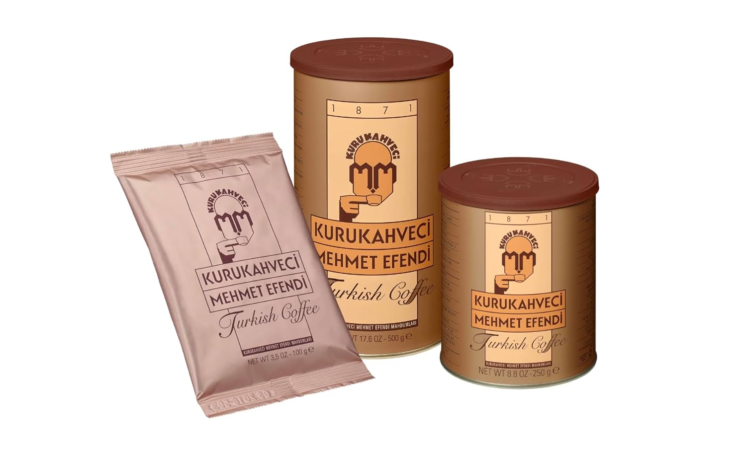 KURUKAHVECI MEHMET EFENDI Turkish Coffee, Arabica Beans, Roasted Ground,Rich Aroma, Fresh, Medium to Heavy-bodied, Original Taste Since 1871 (17.6 OZ / 500 Gr) Pack of 3