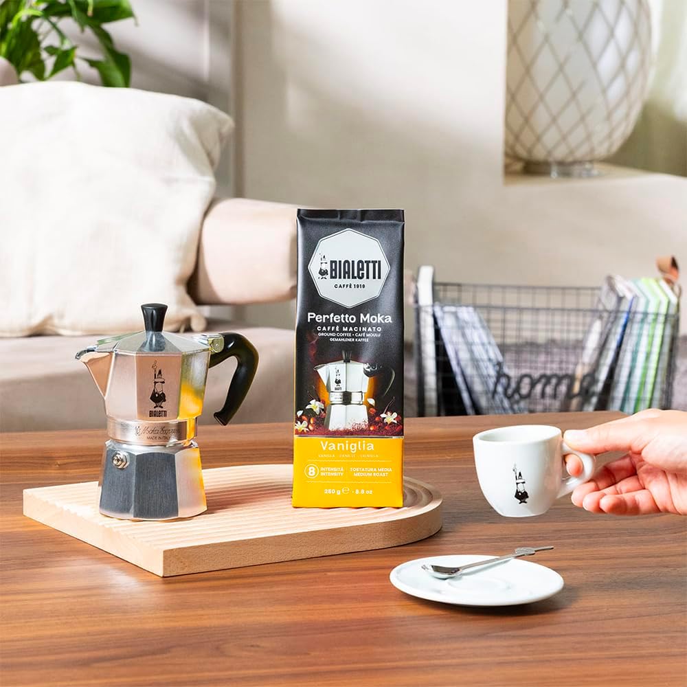 Bialetti - Perfetto Moka Vaniglia: Medium Roasting Ground Coffee, Vanilla Aroma, 8.8 Oz - 250g, Bag with Flavour-Saving Valve