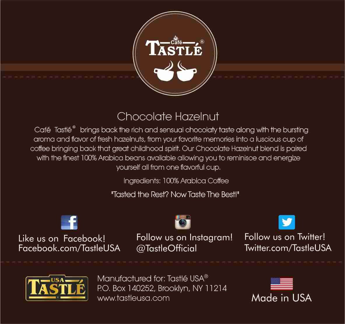 Cafe Tastlé Chocolate Hazelnut Single Serve Coffee, 24 Count